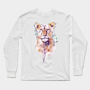 Lady Lowin von Aquarell - Watercolor Lioness Portrait Long Sleeve T-Shirt